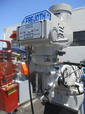 Frejoth (Bridgeport copy) milling machine w/ digital read out feed, 9" x42"table, 3 HP, R8 taper, 220V / 440V, impeccable