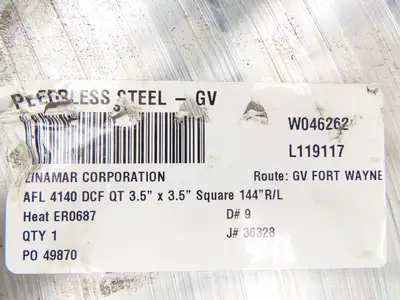 Linamar 4140 Alloy Steel Flat Bar 3-1/2" Square 91"L  330Lbs
