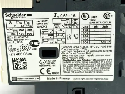 GV2ME05 | Schneider Electric  Motor Circuit Breaker 0.63-1A 3P - Used