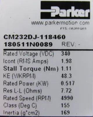 REFURBISHED PARKER CM232DJ-118460 SERVO MOTOR CM232DJ118460