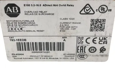 NEW ALLEN BRADLEY 193-1EEDB OVERLOAD RELAY SER. A 1931EEDB