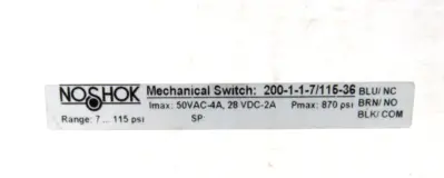 NEW NOSHOK 200-1-1-7/115-36 MECHANICAL SWITCH 20011711536