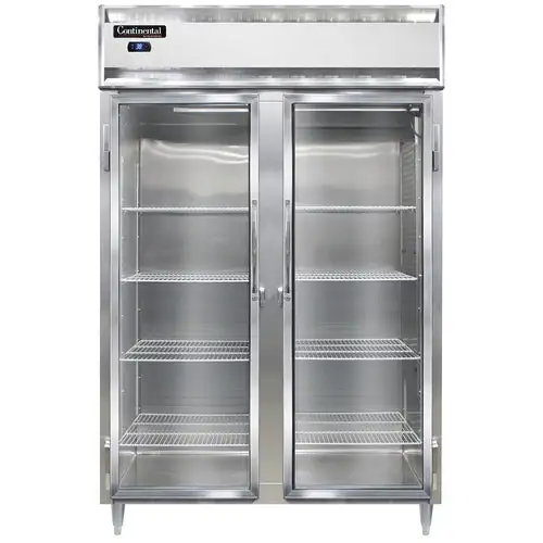Continental D2RSNSSGD 52" Two Section Reach In Refrigerator, (2) Left/right Hinge Glass Doors, Top Compressor, 115v