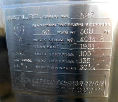 USED LETSCH PRESSURE TANK 75 GALLON
