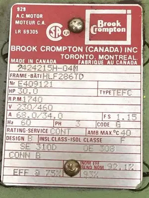 USED BROOK CROMPTON 2424215H-04M