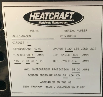 30-0007 Heatcraft MX1LC-04CUN Self Contained Refrigerated Display Cooler