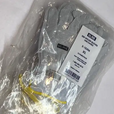 NEW ULINE NYLON GLOVES UNCOATED XL 12 PAIRS / PACK