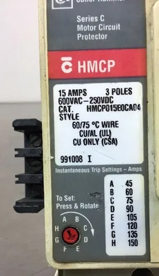 CUTLER HAMMER HMCP015E0CA04 /C CIRCUIT BREAKER 15A, 600VAC-250VDC 4E-2