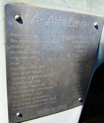 Alfa-Laval CHPX 510 SGD-35CGRX clarifier, 316SS.