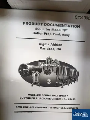 NEW Mueller 500 Liter Mueller Bioreactor, 316 S/S, 45/100#