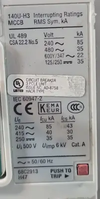 Allen Bradley 140U-H3C3-C80 Circuit Breaker 80A 3 Pole 3Ph 600V (BIN645)