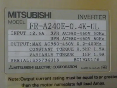 USED MITSUBISHI FR-A240E-0.4K-UL