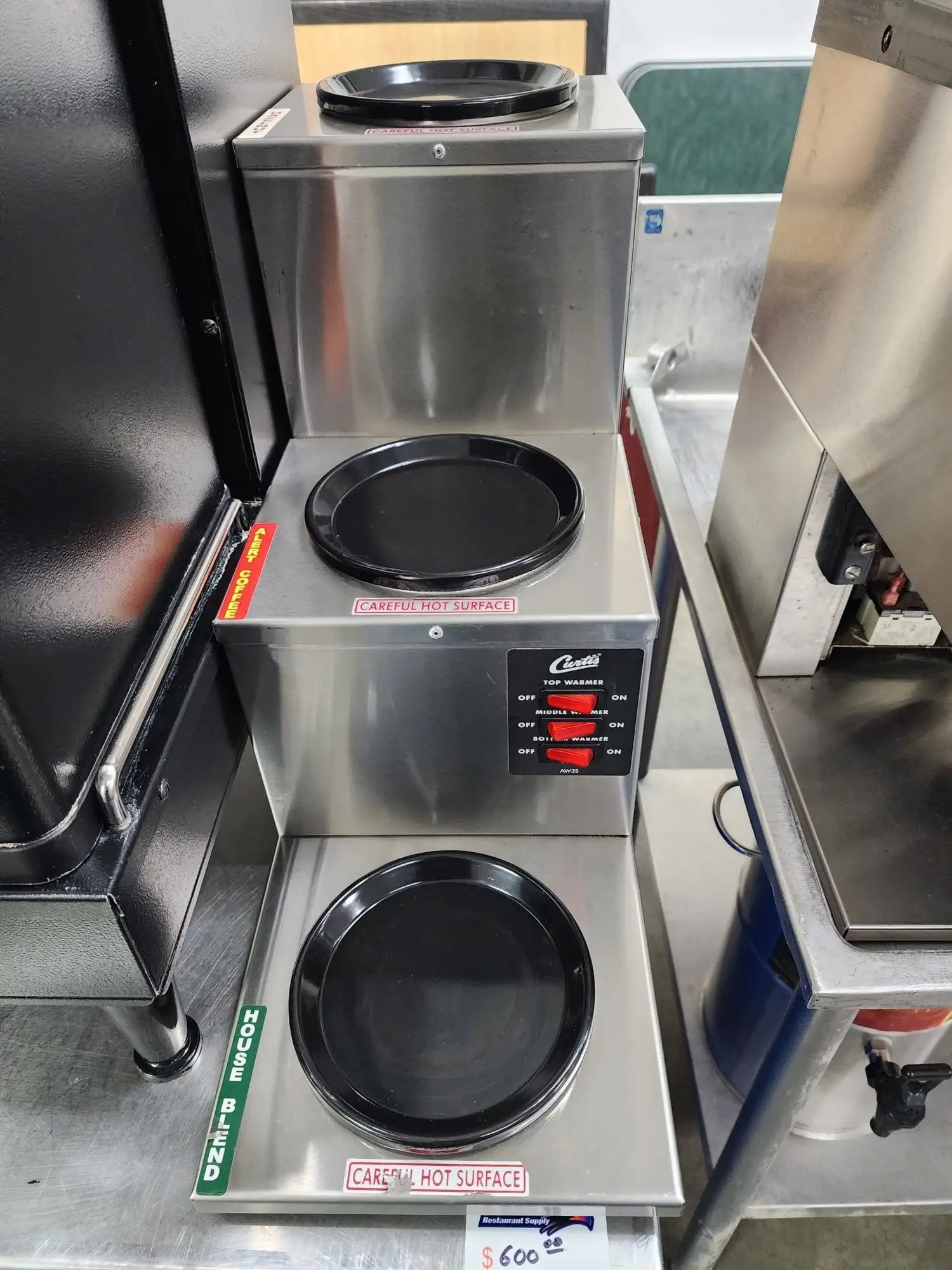 Used Curtis Used Curtis AW-3SR-10 3 Station Step-Up Coffee Pot Warmer, 120v Coffee Equipment Illinois US | Falcon Restaurant Supply #1376808