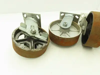Albion 6" Caster Wheel Cast Iron (2) Swivel Locking (2) Rigid 7-1/2"H Lot of 4