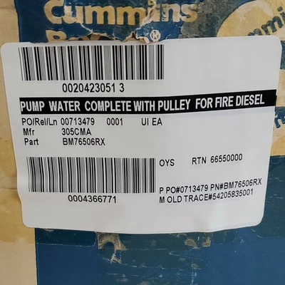 *NEW* Cummins BM76506RX NH 5-1/8 (Short Shft) Phenolic Water Pump + Warranty!