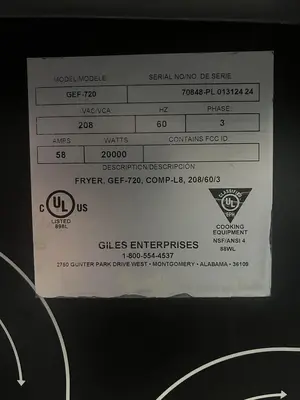 Used 2024 GILES GEF-720 Cookers / Coolers / Fryers Florida US | BAM Discount Restaurant Equipment #1415504