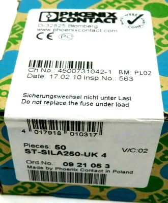 NEW 50 PCS. PHOENIX CONTACT ST-SILA250-UK4 FUSE PLUG 0921053