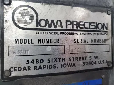 20 TON IOWA PRECISION MODEL #HP20T HUYDRAULIC CUTOFF PRESS with DIE ACCELERATOR AND BECK CONTROLS: YOBRO #25049