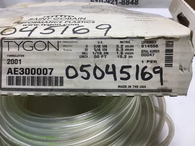 Tygon AE300007 2001 TPE Flexible Tube 1/8in ID x 1/4in OD Clear 50 Ft