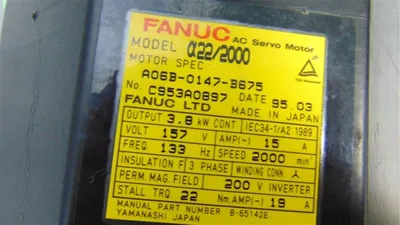 Fanuc α22/2000 AC Servo Motor A06B-0147-B675 157V 2000 RPM Used
