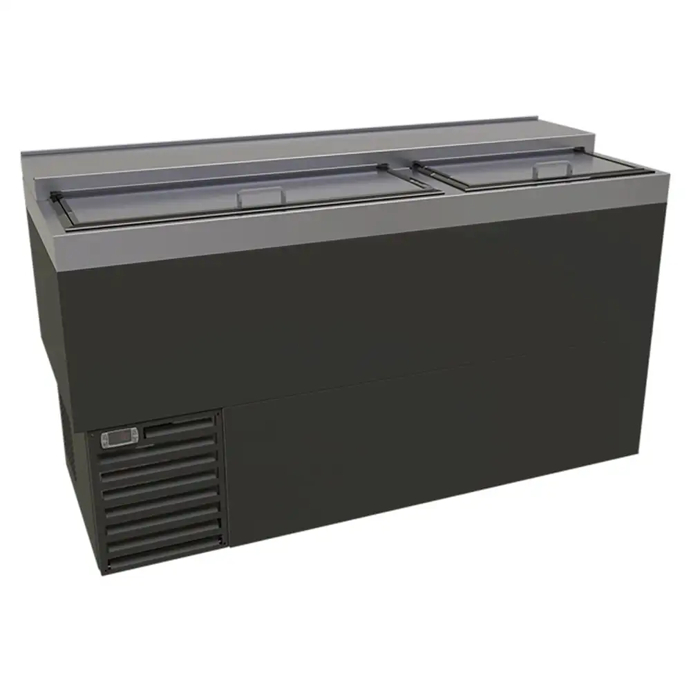 Glastender ST60-B 60" Forced Air Bottle Cooler - Holds (478) 12 oz Bottles, Lid Locks, Black, 120v