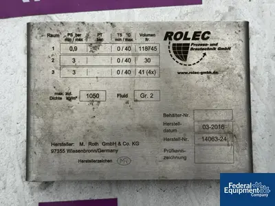 M Roth GmbH & Co 31,372 Gal M Roth GmbH Storage Tank, 304 S/S