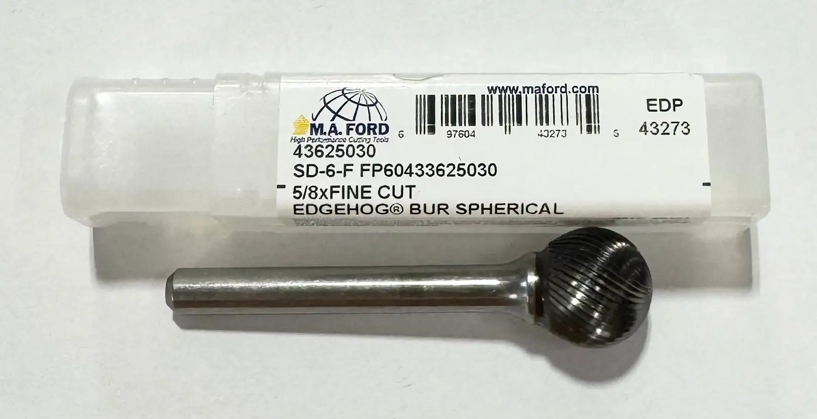 M.A. Ford 5/8" Carbide Burr SD-6-F Spherical Shape Fine Cut 1/4" Shank USA