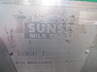 Sunset #MCR200U10, Refrigerated milk cooler w/milk master agitator drive