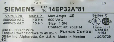 NEW SIEMENS 17EP92NC1181 COMBINATION STARTER SIZE 0-4 14EP32A*81