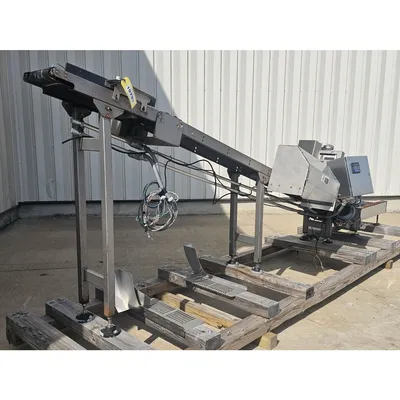 Used 8" wide Incline Belt Incline Conveyor w/ Bag Flattening