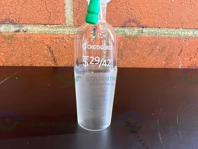 USED CHEMGLASS FLOW CONTROL ADAPTER, 90°, 2MM 29/42 INNER JOINT, W/ PTFE STOPCOCK