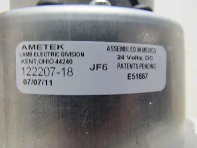 Ametek 122207-18 2-Stage 1-Speed Vacuum Motor/Blower Tangential 24VDC 130 CFM