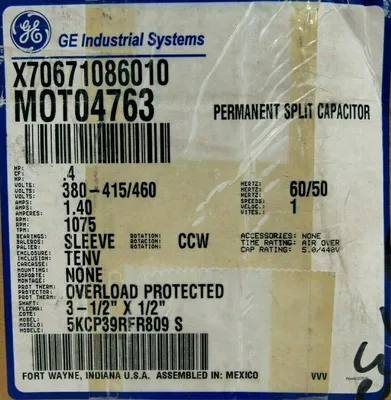 NEW GE X70671086010 MOTOR 380-415/460V 1075RPM MOT04763 1/2" DIA.