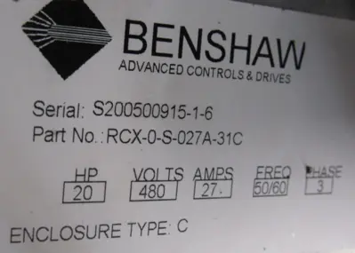 USED BENSHAW RSD6-20-480-C DRIVE 20HP RCX-0-S-027A-31C RSD620480C