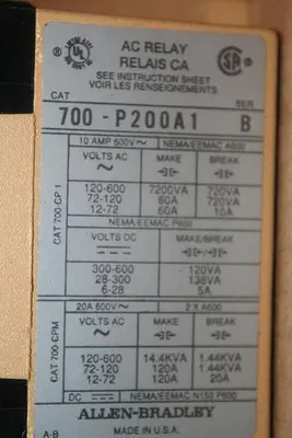 USED ALLEN BRADLEY 700-P200A1 SER B