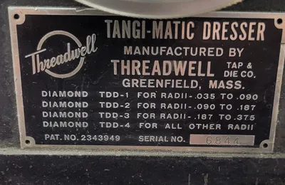 Threadwell Tangi-Matic Dresser Tooling & Accessories, Grinding Wheels | Machinery Central (2)