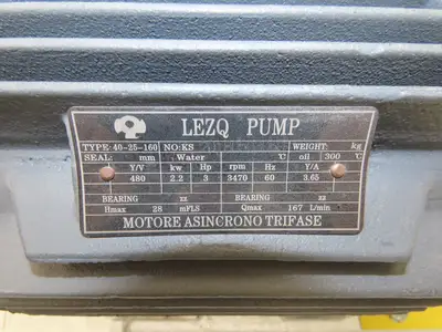 Lezq Siemens 40-25-160 Centrifugal Pump 167L/Min 3Hp 480V 3PH 90L Metric Flanged