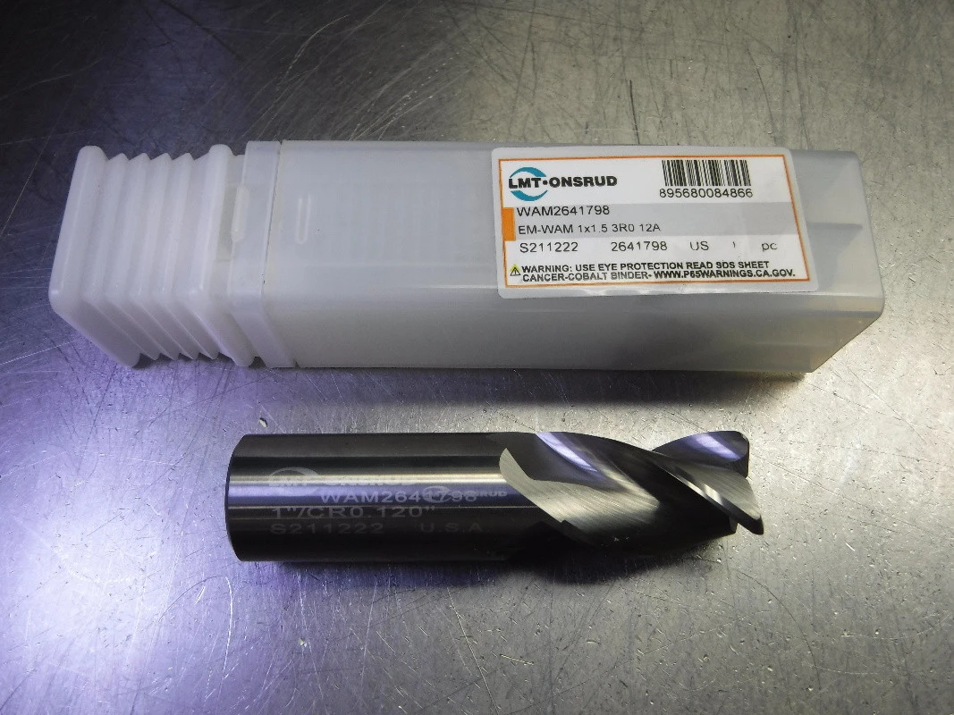 LMT Onsrud 1" 3 Flute CR Carbide Endmill 1" Shank .120" R WAM2641798 (LOC2103B)