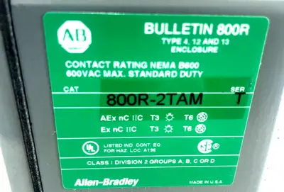 ALLEN BRADLEY 800R-2TAM PUSH BUTTON STATION SER. T 800R2TAM NEW,SURPLUS