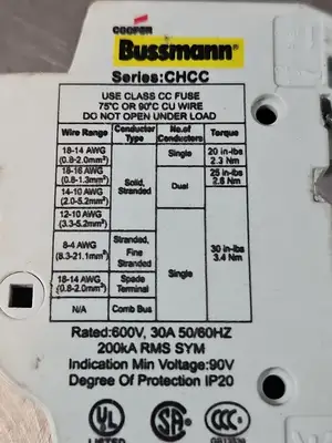 Used Cooper Bussmann CHCC Fuse Accessories | Palmetto Automation #1156012