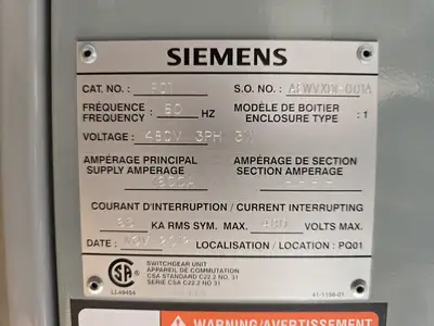 1600 Amp 480 volt Main Disconnect w/ 5 Breakers