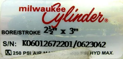 NEW MILWAUKEE CYLINDER 2-1/2"x3" PNEUMATIC CYLINDER 2.5×3