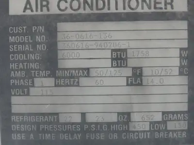 Mclean Midwest 36-0616-136 Electrical Enclosure Air Conditioner AC 6000 BTU 115V