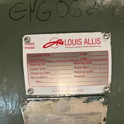 LOUIS ALLIS,JX,MOTOR 7.5HP 1160RPM 440V 3PH FR 324