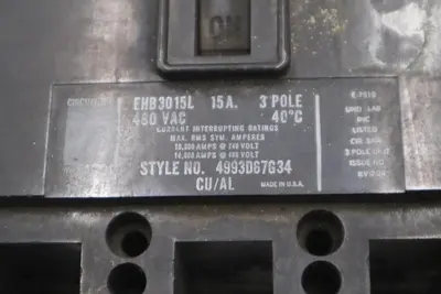 WESTINGHOUSE EHB3015L 3 POLE 15 AMP 15A  480V CIRCUIT BREAKER STK CC244