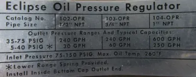 NEW ECLIPSE 102-OPR OIL PRESSURE REGULATOR 1/2" 102OPR