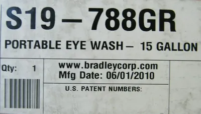 NEW BRADLEY S19-788GR PORTABLE EYE WASH 15 GALLON S19788GR