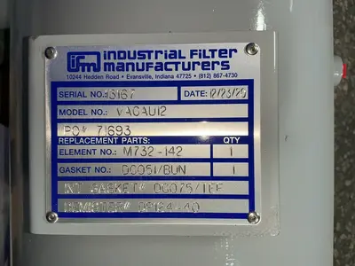 Used 2020 INDUSTRIAL FILTER MANUFACTURERS VAGAU12 Chemical & Process Equipment Ohio US | HGR 24 #1520005