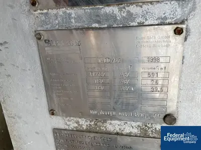USED Buss ChemTech 150 Sq Ft Buss SMS Thin Film Evaporator, 316L S/S, 32/180#