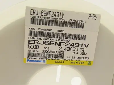 Panasonic ERJ-6ENF2491V Fixed Metal Glaze Flat Chip Resistor 2.49 kOhms 5000 Pcs